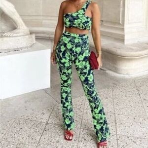 ZARA Jacquard Floral Print 2 Pieces Set Top Pants